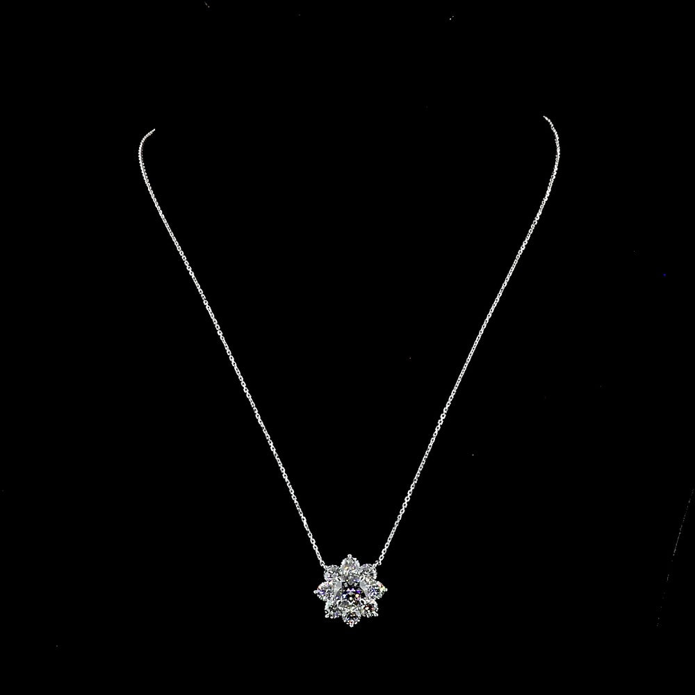 14K White Gold Floral Pendant with 2.01 Carats Round Brilliant Center Diamond and 2.79 Carats Accent Diamonds - 4.80 Carats Total Diamond Weight - Covaloro Fine Jewelry