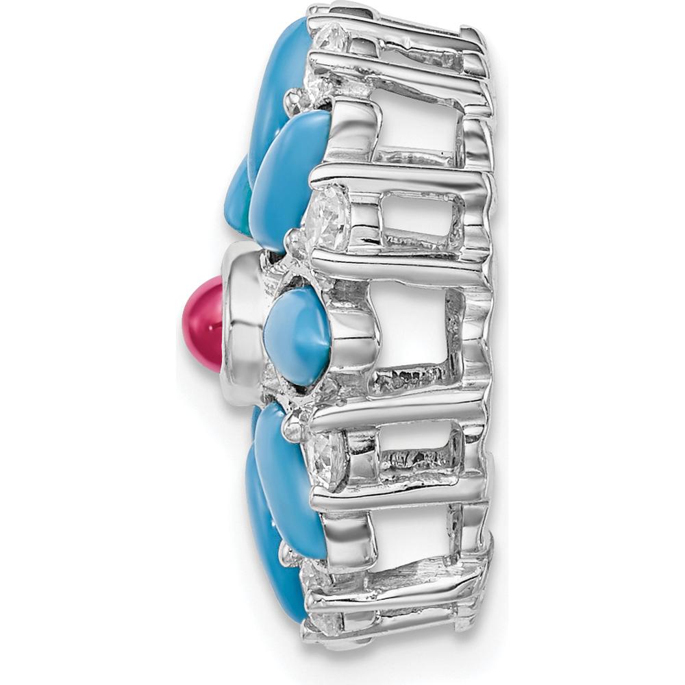14K White Gold Floral Pendant with Lab-Created Ruby, Turquoise, and White Topaz - 0.165 Carat Lab-Created Ruby, 0.147 Carat Turquoise, 0.04 Carat White Topaz by Lumare Gioia