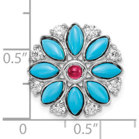 14K White Gold Floral Pendant with Lab-Created Ruby, Turquoise, and White Topaz - 0.165 Carat Lab-Created Ruby, 0.147 Carat Turquoise, 0.04 Carat White Topaz by Lumare Gioia