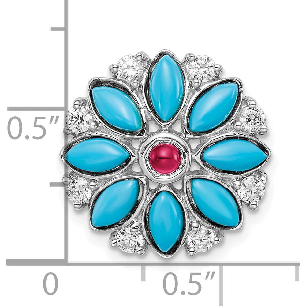 14K White Gold Floral Pendant with Lab-Created Ruby, Turquoise, and White Topaz - 0.165 Carat Lab-Created Ruby, 0.147 Carat Turquoise, 0.04 Carat White Topaz by Lumare Gioia