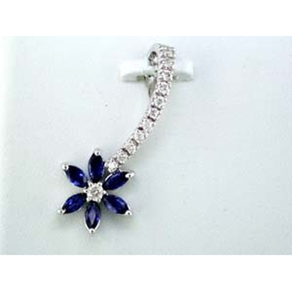 14K White Gold Floral Pendant with Marquise Sapphires and Round Diamond Accent - 0.70 Carat Sapphire Total Weight and 0.15 Carat Diamond Total Weight - Royal Jewelry