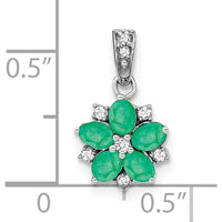 14K White Gold Floral Pendant with Oval Emeralds and Round Diamonds - 0.162 Carat Total Emerald Weight, 0.037 Carat Total Diamond Weight by Lumare Gioia