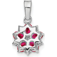 14K White Gold Floral Pendant with Oval Rubies and Round Diamonds - 0.162 Carat Ruby, 0.037 Carat Diamond Total Weight by Lumare Gioia