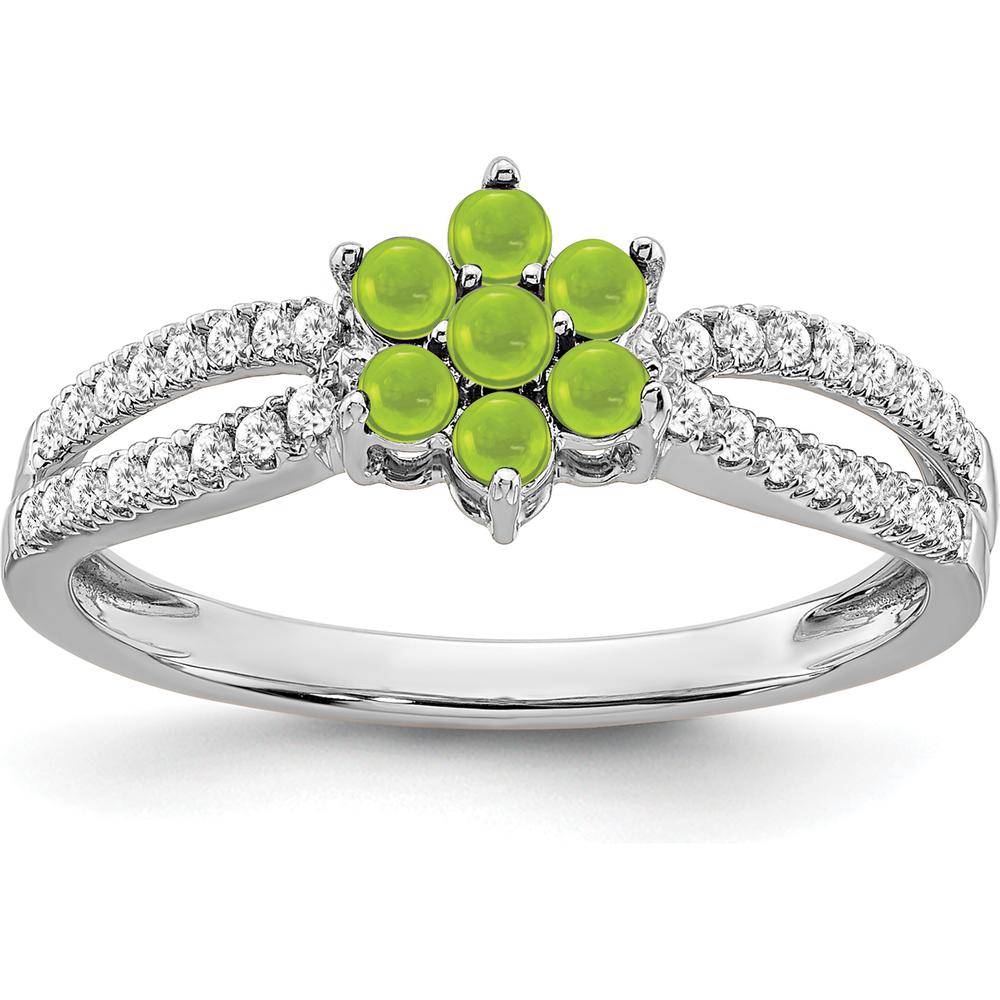 14K White Gold Floral Peridot and Diamond Ring - 0.41 Carat Total Gemstone Weight by 0