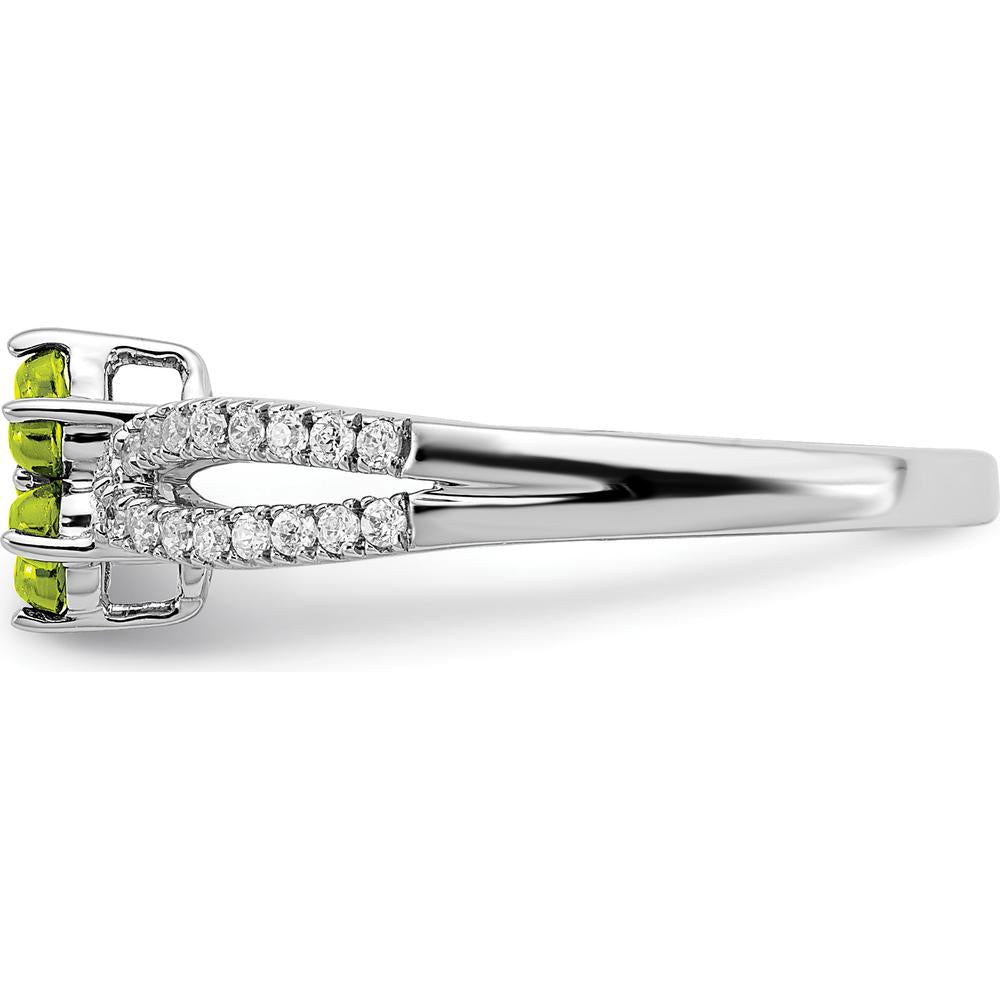 14K White Gold Floral Peridot and Diamond Ring - 0.41 Carat Total Gemstone Weight by 0