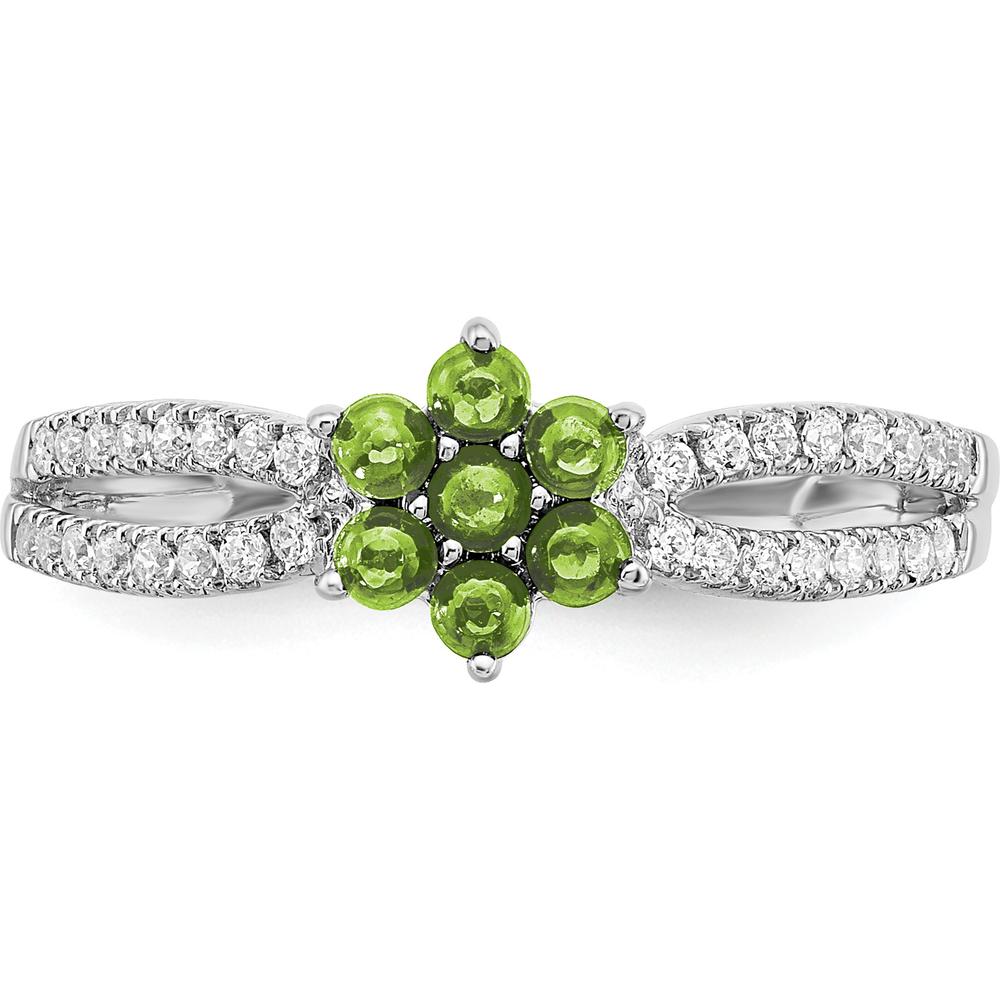 14K White Gold Floral Peridot and Diamond Ring - 0.41 Carat Total Gemstone Weight by 0