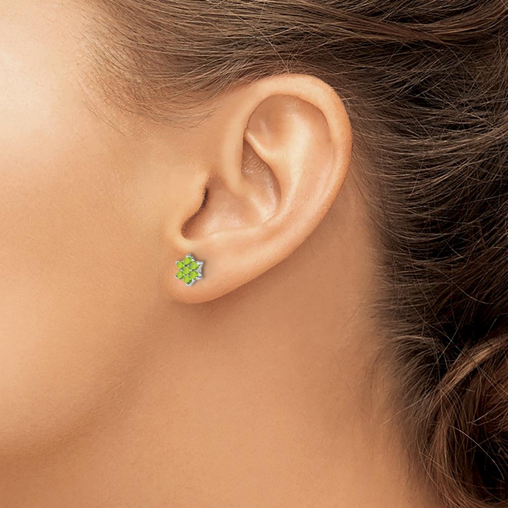14K White Gold Floral Peridot Stud Earrings - 0.083 Carat Total Peridot Weight by Monteluci Fine Jewelry