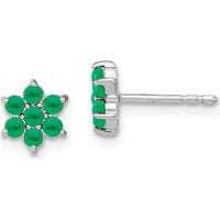 14K White Gold Floral Post Earrings with Round Emeralds - 0.083 Carat Total Emerald Weight by Monteluci Fine Jewelry