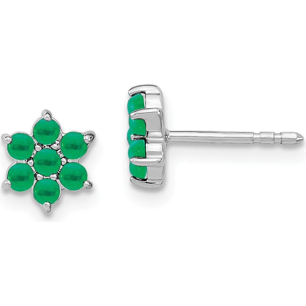 14K White Gold Floral Post Earrings with Round Emeralds - 0.083 Carat Total Emerald Weight by Monteluci Fine Jewelry
