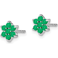 14K White Gold Floral Post Earrings with Round Emeralds - 0.083 Carat Total Emerald Weight by Monteluci Fine Jewelry