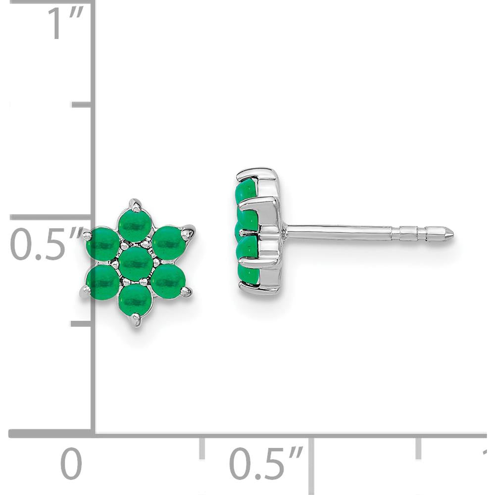 14K White Gold Floral Post Earrings with Round Emeralds - 0.083 Carat Total Emerald Weight by Monteluci Fine Jewelry