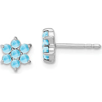 14K White Gold Floral Post Earrings with Swiss Blue Topaz - 0.083 Carat Total Blue Topaz Weight by Monteluci Fine Jewelry