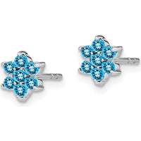 14K White Gold Floral Post Earrings with Swiss Blue Topaz - 0.083 Carat Total Blue Topaz Weight by Monteluci Fine Jewelry