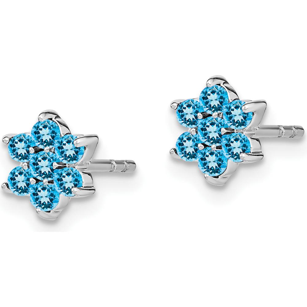 14K White Gold Floral Post Earrings with Swiss Blue Topaz - 0.083 Carat Total Blue Topaz Weight by Monteluci Fine Jewelry