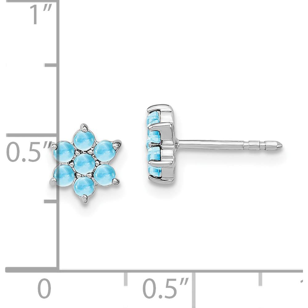 14K White Gold Floral Post Earrings with Swiss Blue Topaz - 0.083 Carat Total Blue Topaz Weight by Monteluci Fine Jewelry