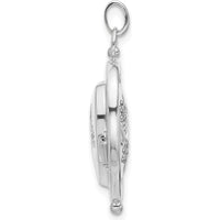 14K White Gold Floral "Special Mum" Reversible Heart Locket with Movable Charm and Rhodium Plating by Oro Pregiato