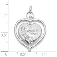 14K White Gold Floral "Special Mum" Reversible Heart Locket with Movable Charm and Rhodium Plating by Oro Pregiato