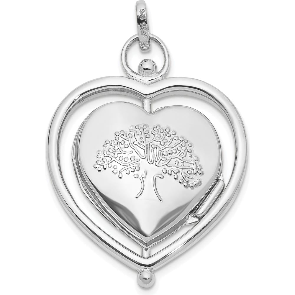 14K White Gold Floral "Special Mum" Reversible Heart Locket with Movable Charm and Rhodium Plating by Oro Pregiato
