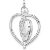 14K White Gold Floral "Special Mum" Reversible Heart Locket with Movable Charm and Rhodium Plating by Oro Pregiato