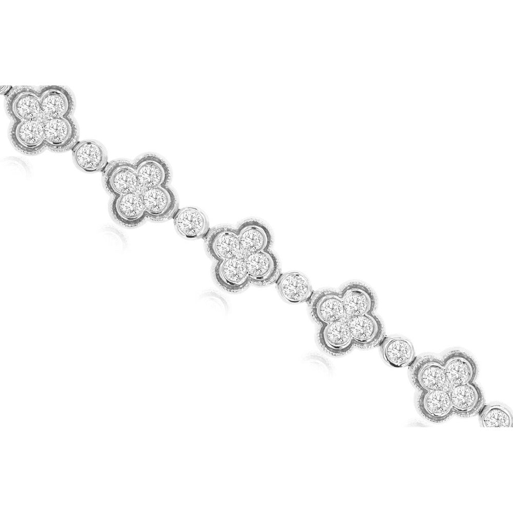 14K White Gold Floral Station Bracelet with Milgrain Detailed Round Diamonds - 2.50 Carat Total Diamond Weight - Royal Jewelry