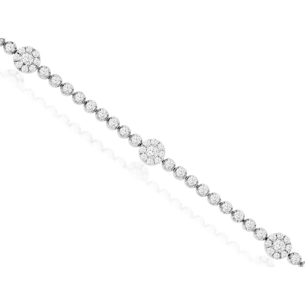 14K White Gold Floral Station Diamond Bracelet with Alternating Round and Cluster Motifs - 2.00 Carat Total Diamond Weight - Royal Jewelry