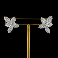 14K White Gold Floral Stud Earrings with Marquise and Pear Cut Lab Diamonds - 6.30 Carats Total Diamond Weight - Covaloro Fine Jewelry