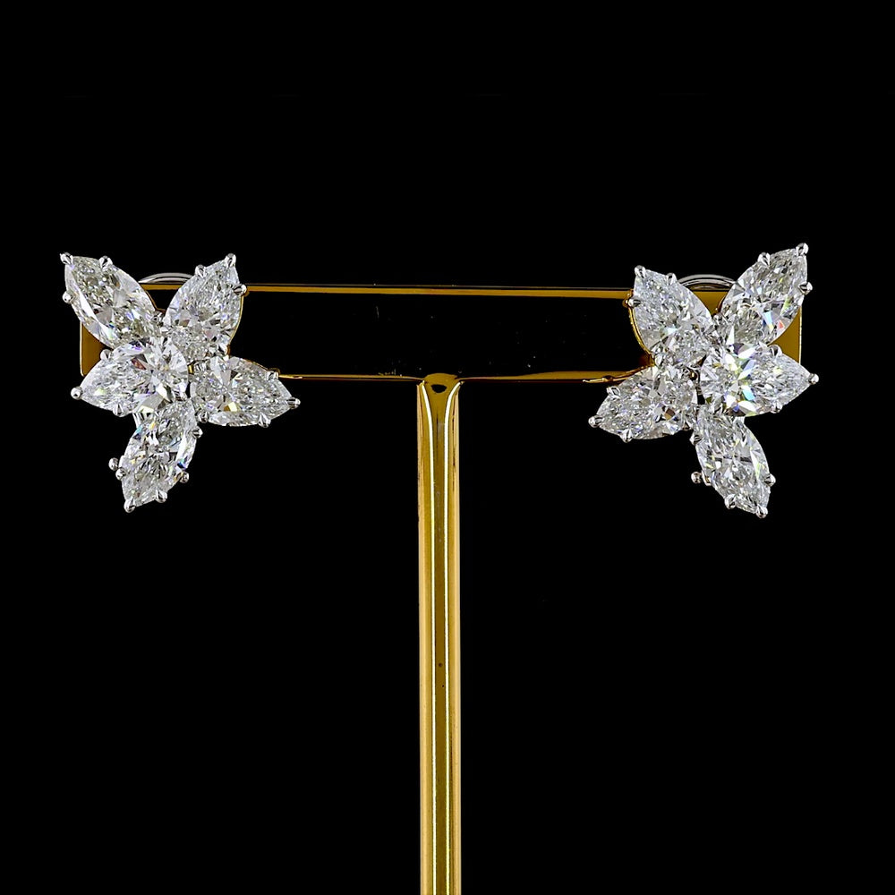 14K White Gold Floral Stud Earrings with Marquise and Pear Cut Lab Diamonds - 6.30 Carats Total Diamond Weight - Covaloro Fine Jewelry