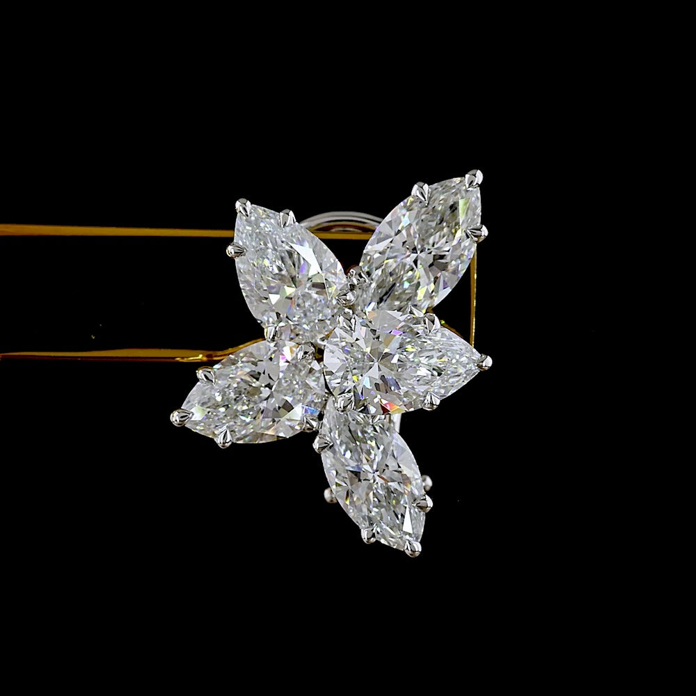 14K White Gold Floral Stud Earrings with Marquise and Pear Cut Lab Diamonds - 6.30 Carats Total Diamond Weight - Covaloro Fine Jewelry