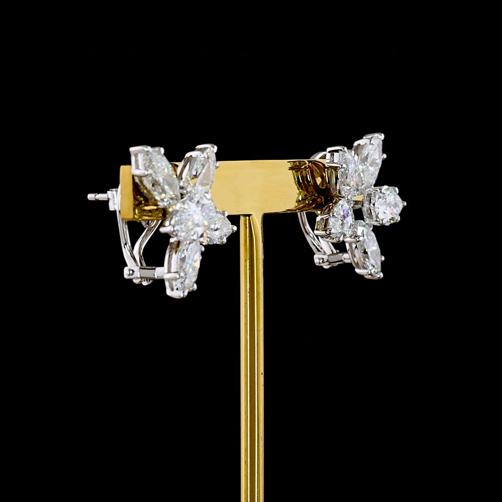 14K White Gold Floral Stud Earrings with Marquise and Pear Cut Lab Diamonds - 6.30 Carats Total Diamond Weight - Covaloro Fine Jewelry