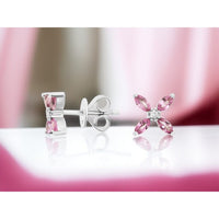 14K White Gold Floral Stud Earrings with Marquise Pink Sapphires and Round Diamonds - 0.62 Carat Total Pink Sapphire Weight and 0.05 Carat Total Diamond Weight - Royal Jewelry