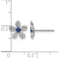 14K White Gold Floral Stud Earrings with Round Sapphire and Diamond Accents - 0.07 Carats Total Gem Weight by Monteluci Fine Jewelry