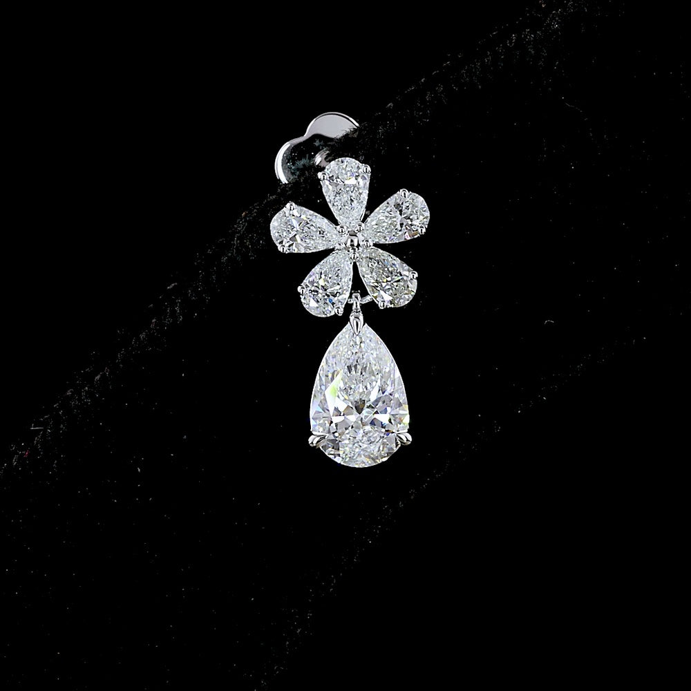 14K White Gold Floral-to-Pear Drop Earrings with Lab-Created Diamonds - 1.89 Carat Total Weight, E-F VS Clarity - Covaloro Fine Jewelry