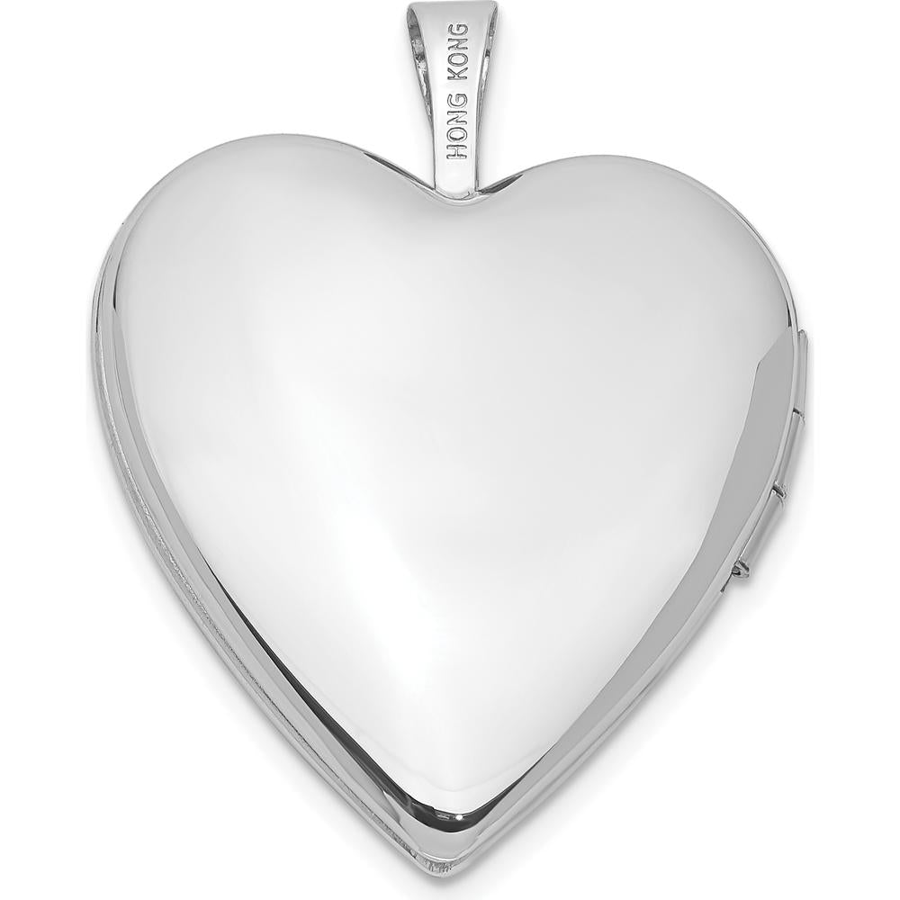 14K White Gold Floral Vine Border Heart Locket Pendant with Engravable Surface - 20mm by Monteluci Fine Jewelry