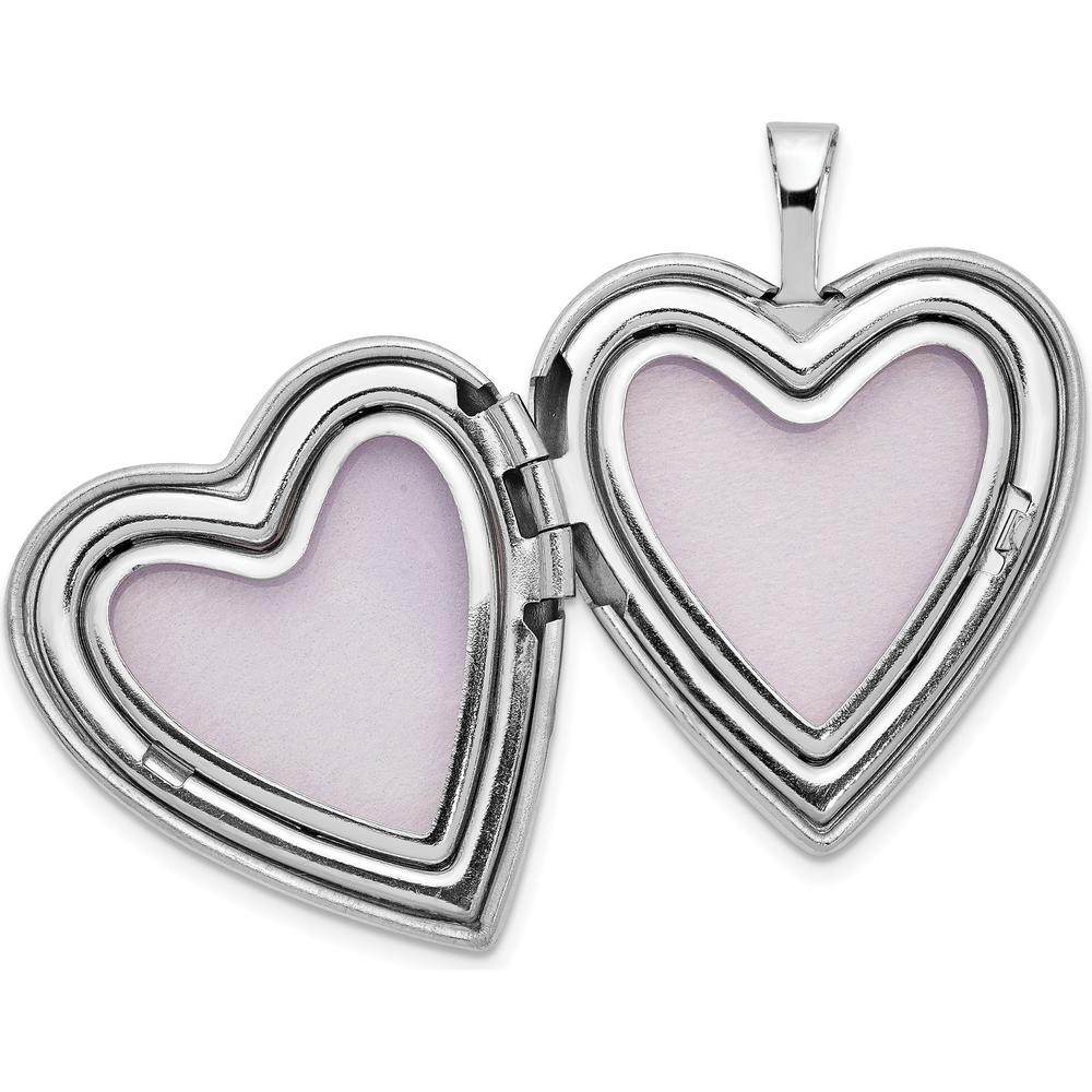 14K White Gold Floral Vine Border Heart Locket Pendant with Engravable Surface - 20mm by Monteluci Fine Jewelry