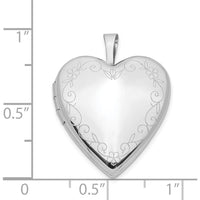 14K White Gold Floral Vine Border Heart Locket Pendant with Engravable Surface - 20mm by Monteluci Fine Jewelry