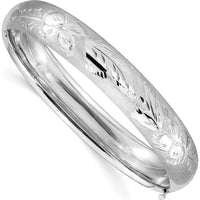 14K White Gold Florentine Engraved Hinged Bangle Bracelet - 10mm Width by 0