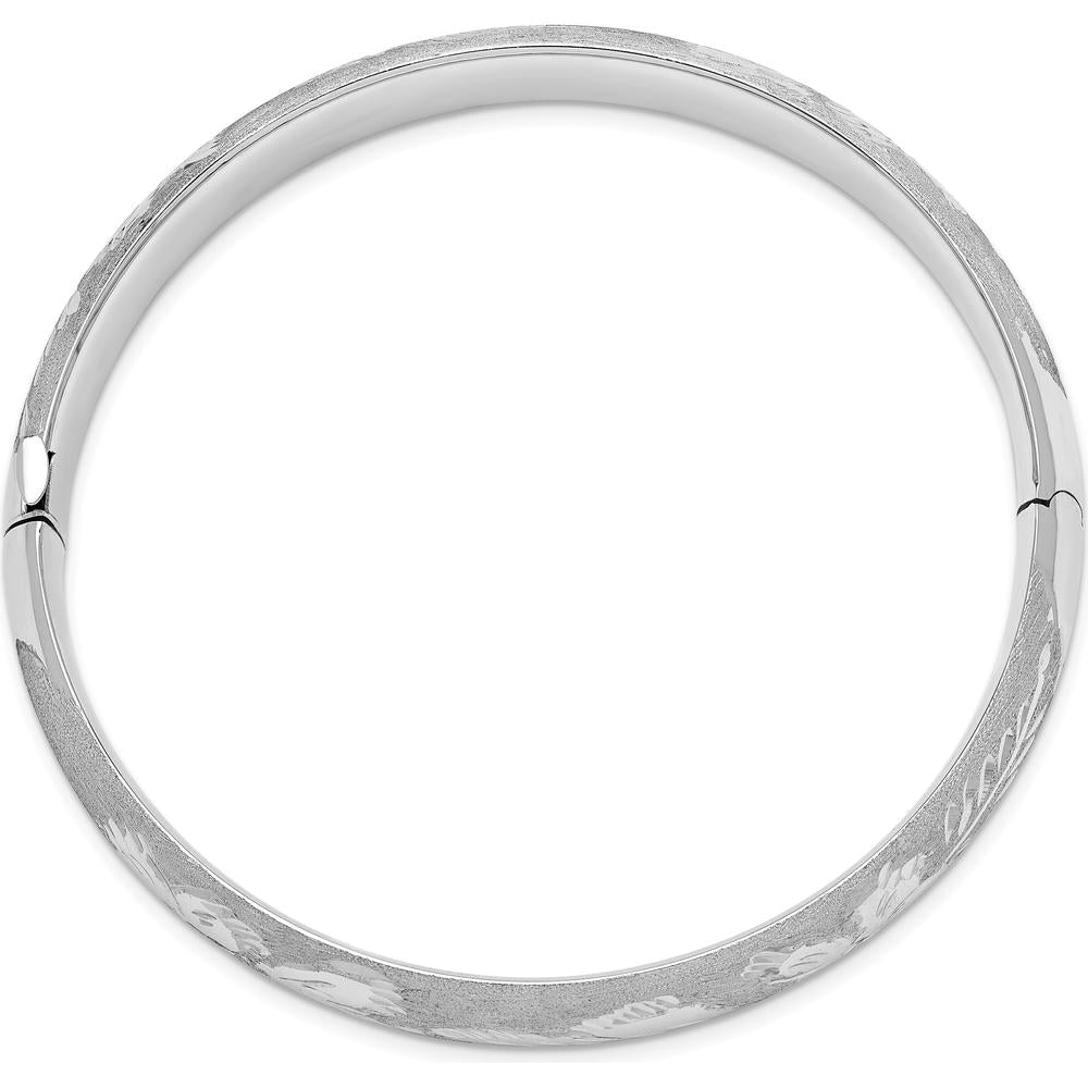 14K White Gold Florentine Engraved Hinged Bangle Bracelet - 10mm Width by 0
