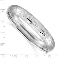 14K White Gold Florentine Engraved Hinged Bangle Bracelet - 10mm Width by 0