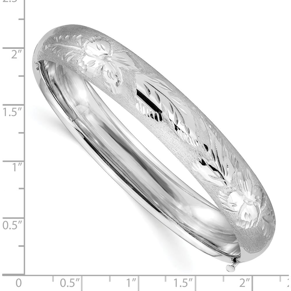 14K White Gold Florentine Engraved Hinged Bangle Bracelet - 10mm Width by 0