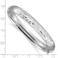 14K White Gold Florentine Engraved Hinged Round Bangle Bracelet with Diamond-Cut Texture - 8mm Width by 0