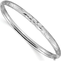 14K White Gold Florentine Engraved Hinged Round Bangle Bracelet with Diamond-Cut Texture by 0