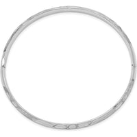 14K White Gold Florentine Engraved Hinged Round Bangle Bracelet with Diamond-Cut Texture by 0