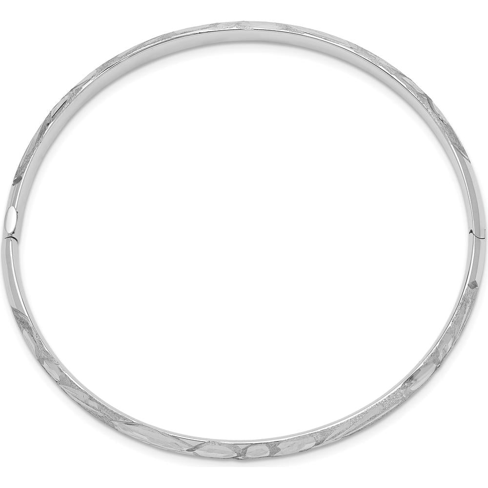 14K White Gold Florentine Engraved Hinged Round Bangle Bracelet with Diamond-Cut Texture by 0