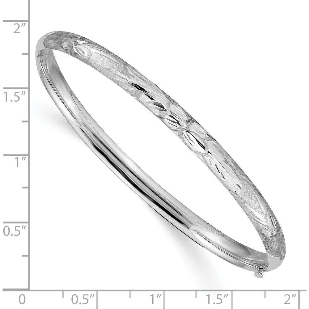 14K White Gold Florentine Engraved Hinged Round Bangle Bracelet with Diamond-Cut Texture by 0
