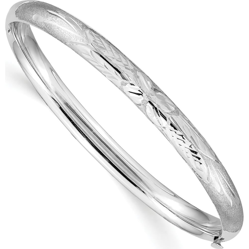 14K White Gold Florentine Hinged Baby Bangle with Secure Box Catch Clasp by 0