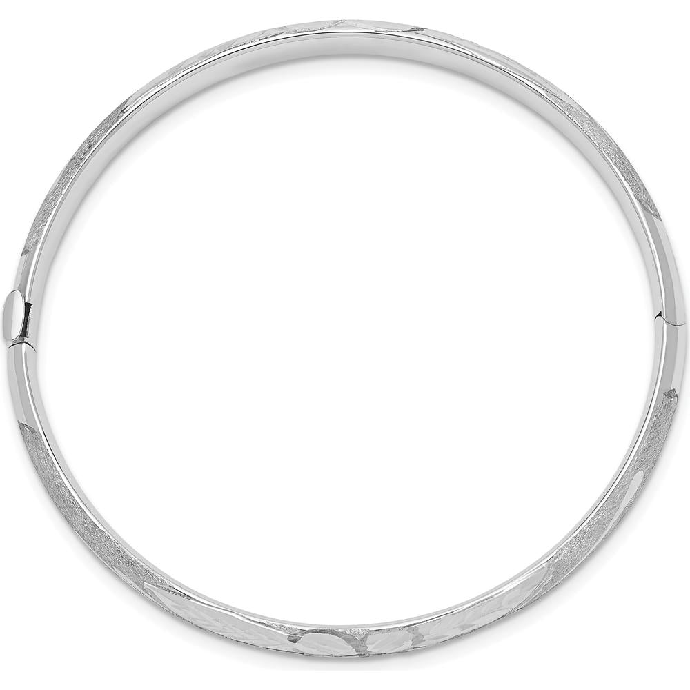 14K White Gold Florentine Hinged Baby Bangle with Secure Box Catch Clasp by 0