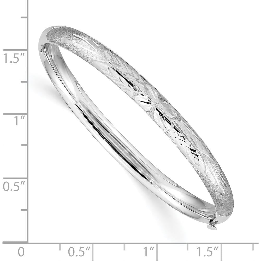 14K White Gold Florentine Hinged Baby Bangle with Secure Box Catch Clasp by 0