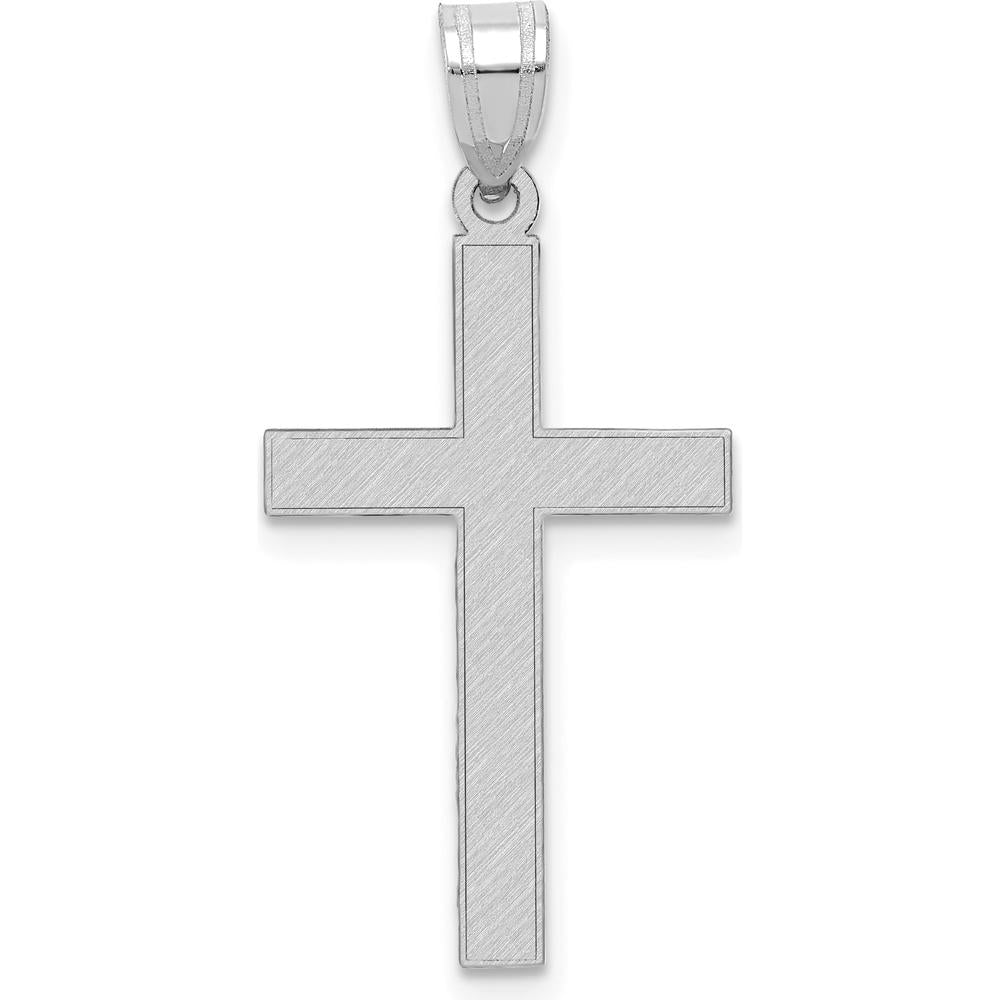 14K White Gold Florentine Satin Cross Pendant with Rhodium Plating by Oro Pregiato