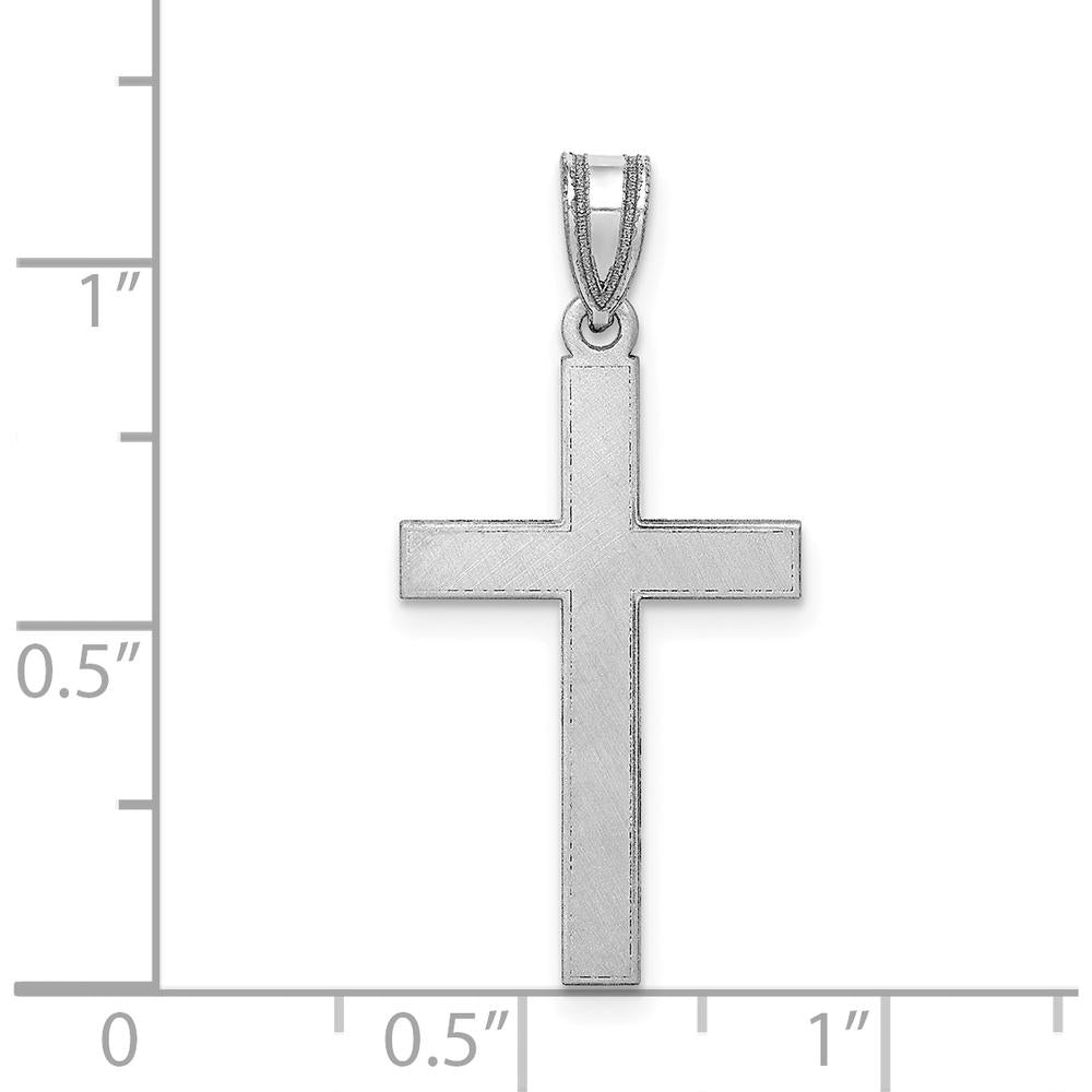 14K White Gold Florentine Satin Cross Pendant with Rhodium Plating by Oro Pregiato