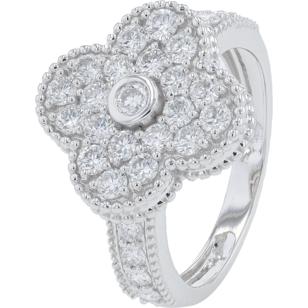 14K White Gold Floret Halo Ring with Bezel Set Round Lab-Grown Diamond and Pavé Detailing - 1.25 Carat Total Diamond Weight